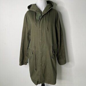 Avec Les Filles Women's Dark Green Hooded Cotton Zip Up Jacket Coat Size Small